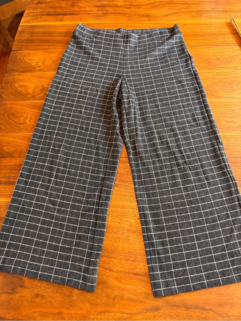 J Jill Ponte Knit Full Leg Cropped Pants Windowpane Check Wide Leg EUC Sz M